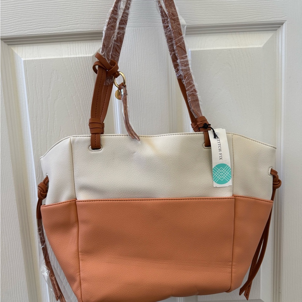 Two-Tone Cream and Tan Tote Bag